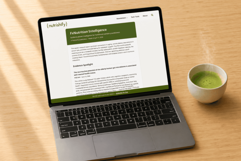 Laptop showing FxNutrition Intelligence newsletter as the final distilled brief